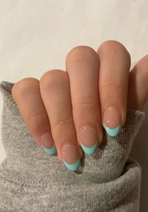 Teal French Tip Beachy Nails with a subtle design