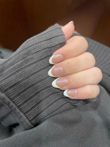 White French Tip Chrome Nails with a sleek metallic finish