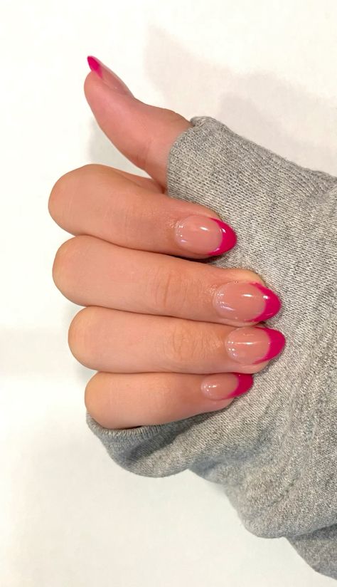 Hot Pink French Tip Nails with a bold and vibrant finish