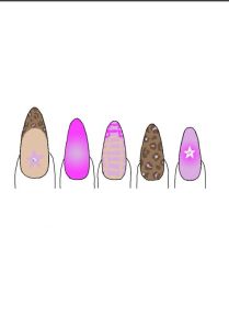 Pink summer nails featuring aura design, cheetah print, and nail gems