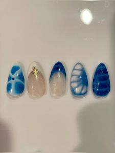 Blue blooming gel nails press-on set