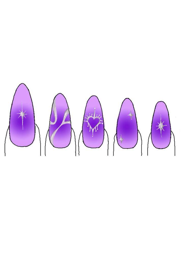 Purple aura nails with silver chrome stars