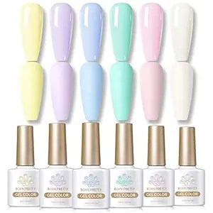 Born Pretty Pastel Gel Nail Polish Set Spring Summer Macaron Candy Sweet Color Gel Polish Easter Soft Pink Yellow Purple Blue Green Colors Collection 10ML 6PCS Nail Art Gift Box