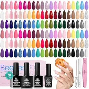 Beetles Gel Nail Polish Set-70 PCS 60 Colors Gel Nail Polish Kit with Base Glossy & Matte Top Coat Gel Nail Polish for Beginners Seasonal Harmony DIY Salon Home Gifts for Women