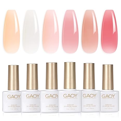 GAOY Milky White x Jelly Nude Gel Nail Polish Set, 6 Transparent Colors Sheer Pink Orange Gel Nail Kit for Salon Gel Manicure and Nail Art DIY at Home