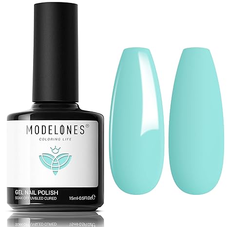 modelones Gel Nail Polish, 1Pcs 15ML Summer Mint Green Gel Polish Pastel Colors Sea Blue Gel Polish Soak Off Starters Nail Art Solid Salon Manicure Design Holiday Gift for Women Girl