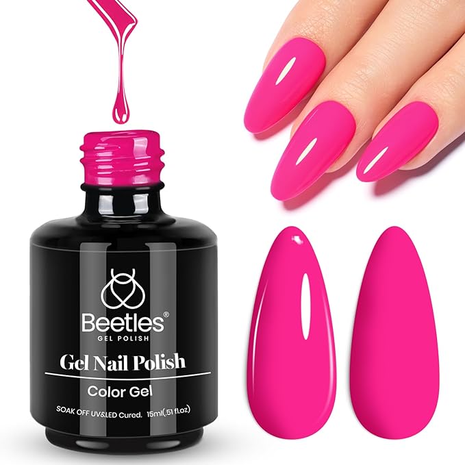 Beetles Gel Nail Polish, 1 Pcs 15ml Hot Pink Gel Polish Soak Off Nail Art Manicure Salon DIY Uv Gel Nail Design Gift for Girls