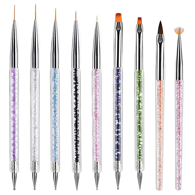 Nail Art Brushes, 9PCS Nail Brushes for Nail Art with Nail Liner Brush and Nail Dotting Pens for Home Use and Professional Nail Salon